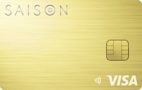 「SAISON GOLD Premium」のカードデザイン。メタリックな金色の背景に、左上に銀色でSAISONのロゴ、右下に白色でVISAのロゴが記載されている。