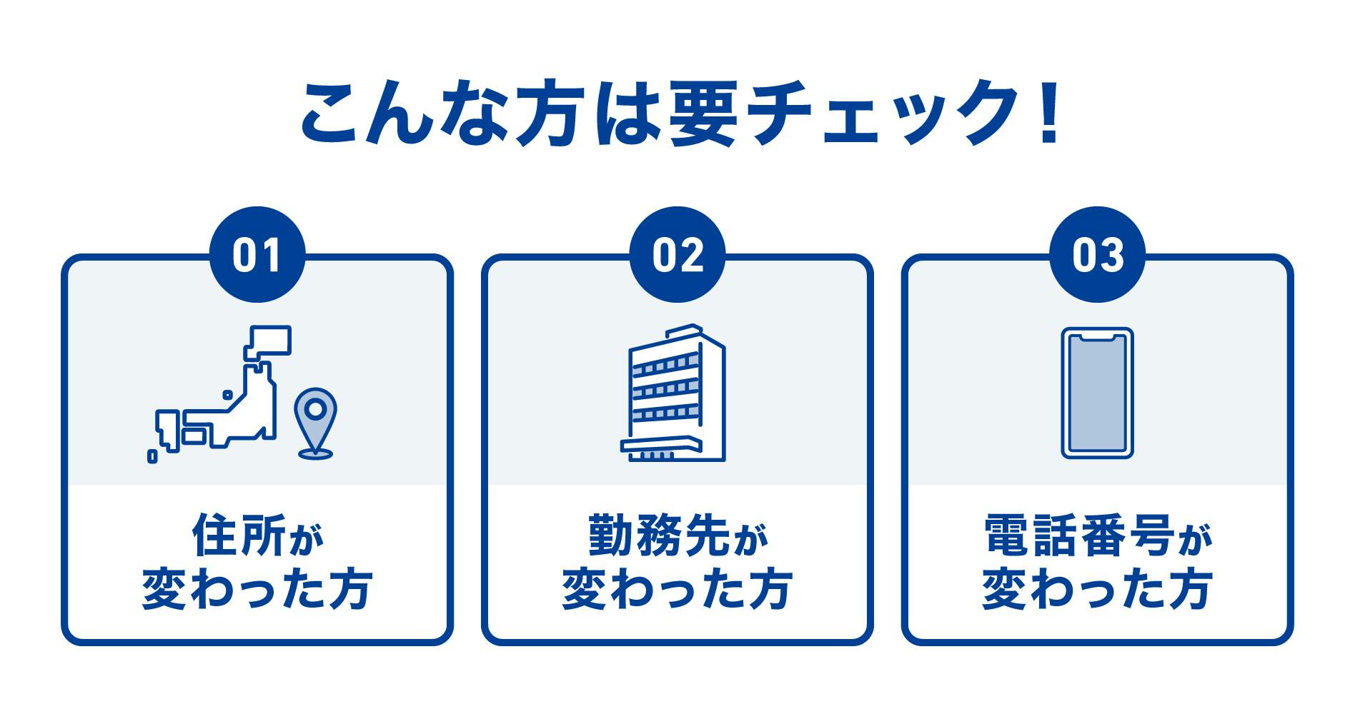 こんな方は要チェック！住所が変わった方、勤務先が変わった方、電話番号が変わった方